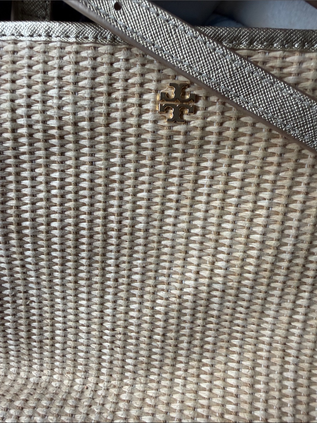 Tory Burch Beige Straw Tote With Gold Accent